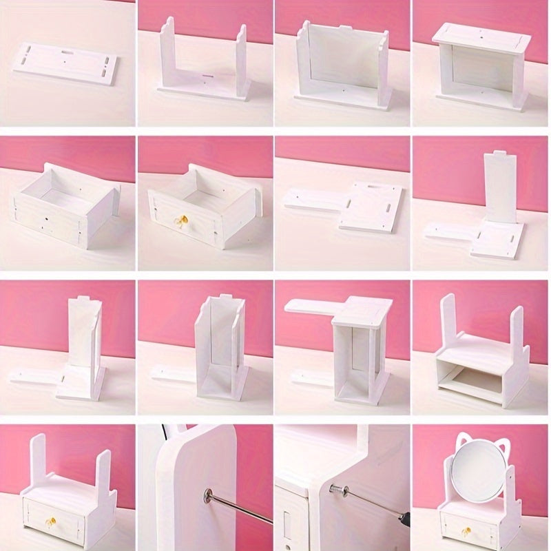 Miroa Miroir de maquillage avec tiroir & oreilles de chat | Pivotant à 360° | Sans électricité | Design moderne avec finition en huile | 26 × 16,7 × 12,7 cm