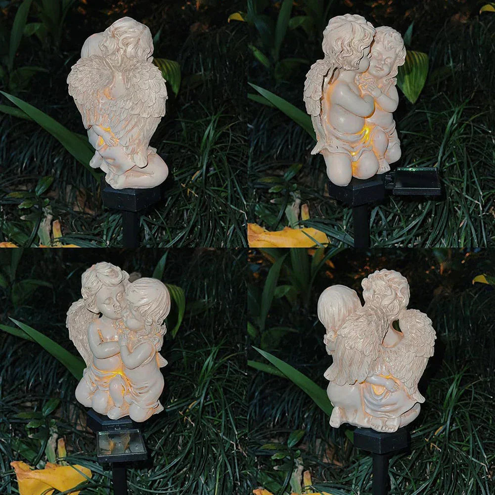 Lampe solaire ange SERAFINA | Lumière LED blanc chaud | Résine résistante aux intempéries | 45x15x7,5 cm