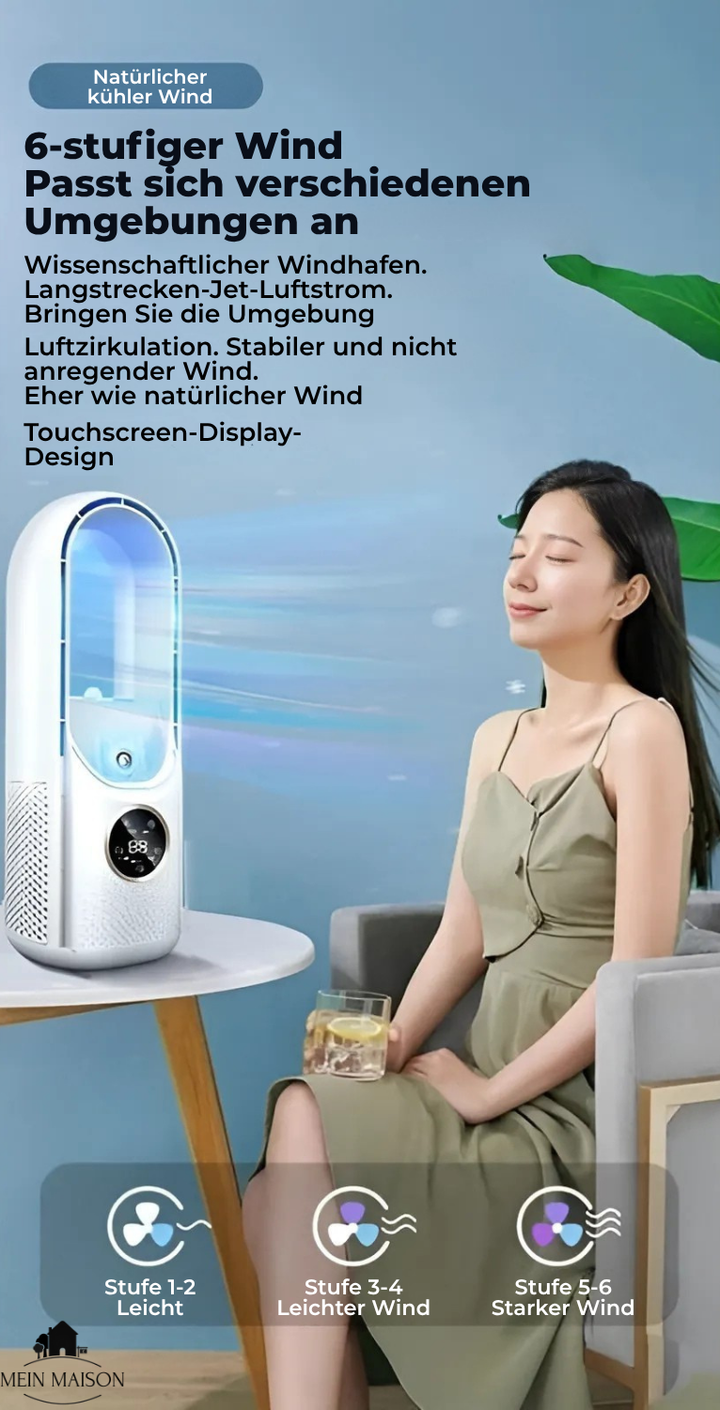 Airevo Refroidisseur d'air | Ventilateur USB sans pales | 6 niveaux | Silencieux & Avec minuterie | Humidification de l'air