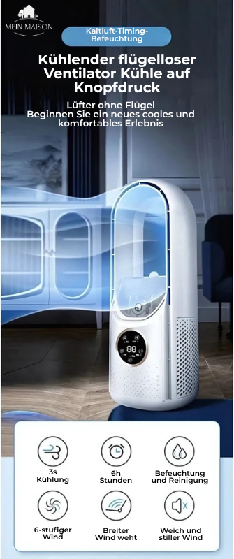 Airevo Refroidisseur d'air | Ventilateur USB sans pales | 6 niveaux | Silencieux & Avec minuterie | Humidification de l'air