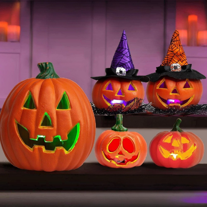 Ensemble de citrouilles Halloween Ignora | Citrouilles décoratives lumineuses | Fonctionne sur piles et sans fil | Pour l'intérieur et l'extérieur
