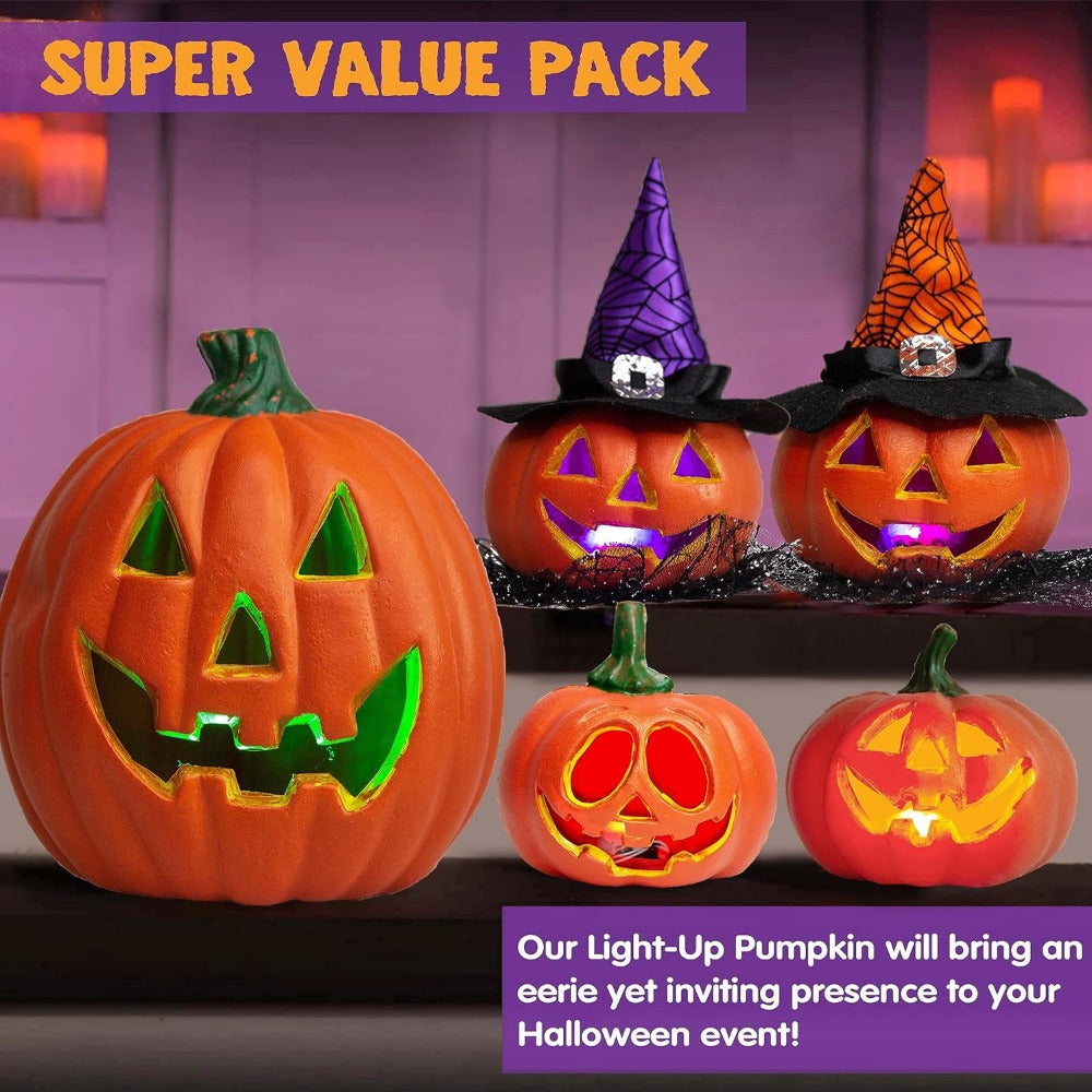 Ensemble de citrouilles Halloween Ignora | Citrouilles décoratives lumineuses | Fonctionne sur piles et sans fil | Pour l'intérieur et l'extérieur