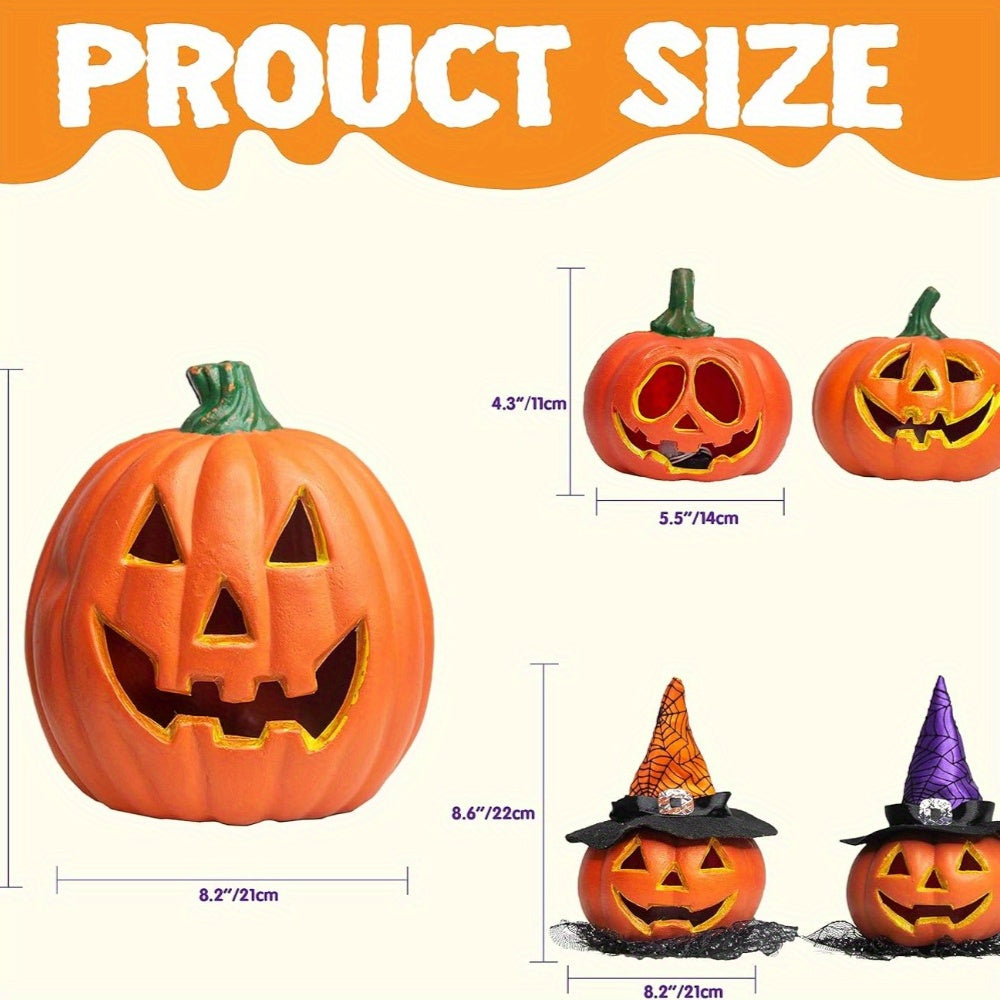 Ensemble de citrouilles Halloween Ignora | Citrouilles décoratives lumineuses | Fonctionne sur piles et sans fil | Pour l'intérieur et l'extérieur