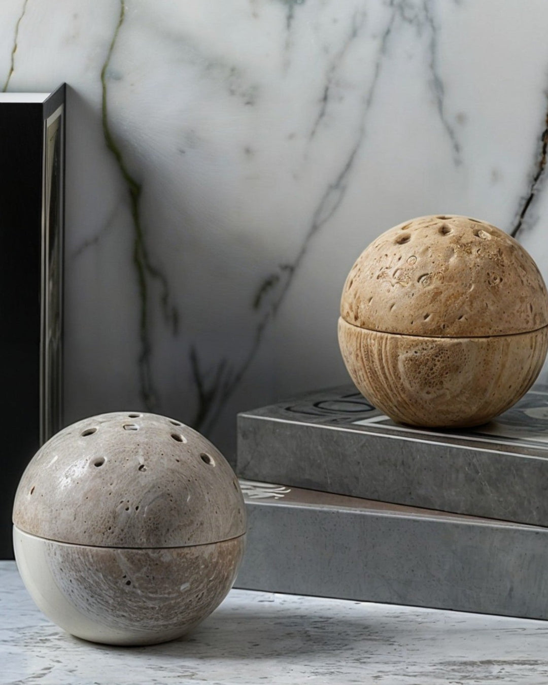 Brûleur d'encens Wabi Sabi - Pierre naturelle de travertin beige, fait main