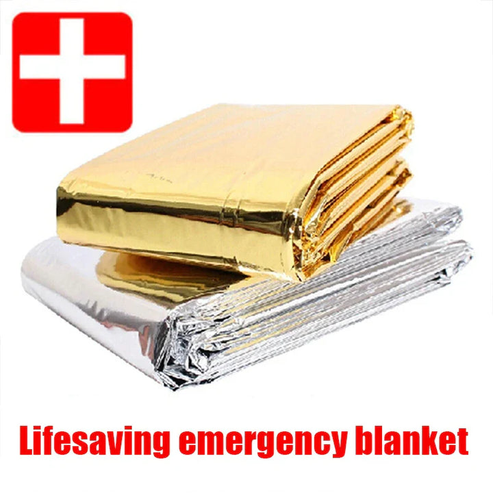 RescueShield | Couverture de secours | Réfléchissante & Imperméable | 210 × 130–160 cm | Argent/Or