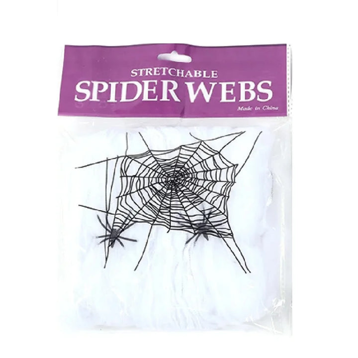 Décoration de toile d'araignée Halloween CreepyWeb | Toiles d'araignée en art extensible | Décoration effrayante pour fêtes et maisons | Blanc