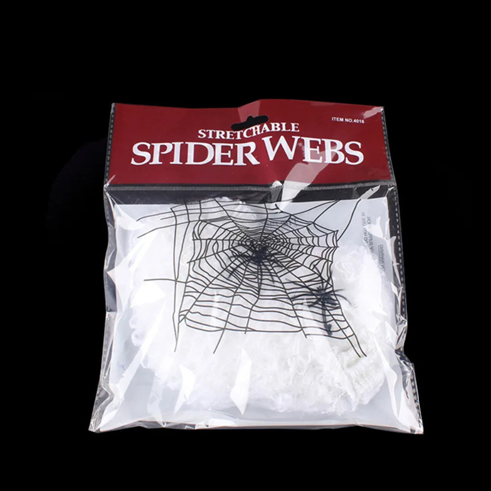 Décoration de toile d'araignée Halloween CreepyWeb | Toiles d'araignée en art extensible | Décoration effrayante pour fêtes et maisons | Blanc