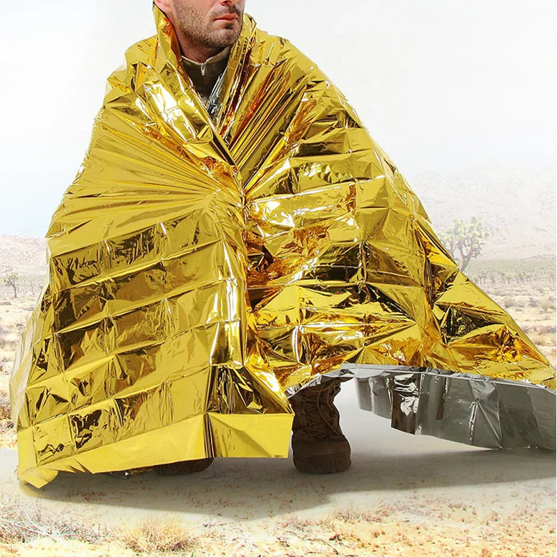 RescueShield | Couverture de secours | Réfléchissante & Imperméable | 210 × 130–160 cm | Argent/Or