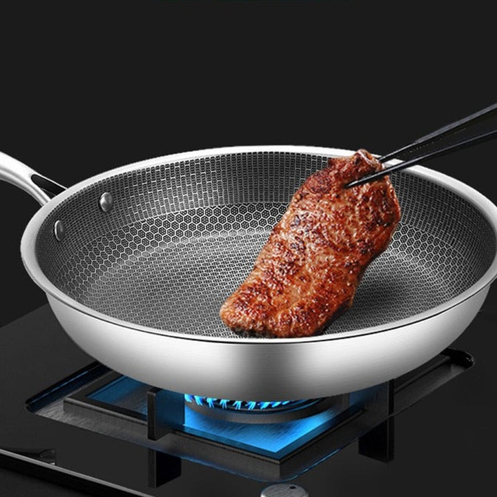 Poêle antiadhésive en acier inoxydable Chefverro avec structure en nid d'abeille | Pour tous les types de cuisinières, y compris l'induction | Résistante aux rayures et lavable au lave-vaisselle