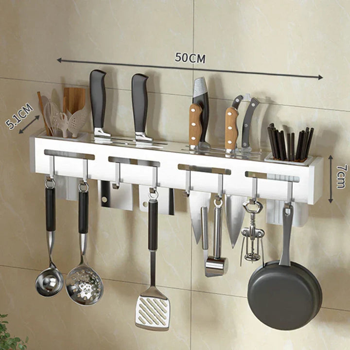 Support de couteaux mural en acier inoxydable Küchenform | Sans clous & gain de place | Avec crochets pour ustensiles de cuisine | Résistant à la rouille & moderne