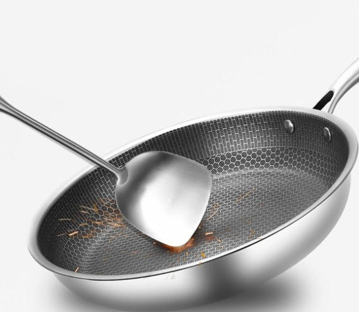 Poêle antiadhésive en acier inoxydable Chefverro avec structure en nid d'abeille | Pour tous les types de cuisinières, y compris l'induction | Résistante aux rayures et lavable au lave-vaisselle