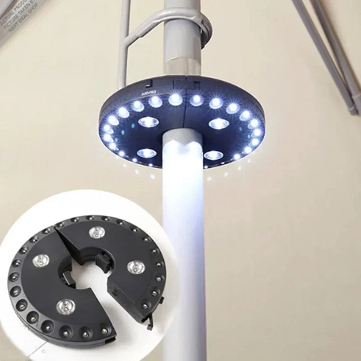 LUMIROOF Lampe de Parasol | 3 Niveaux de Luminosité | Sans Fil & Sans Outil | Pour Jardin, Balcon & Camping