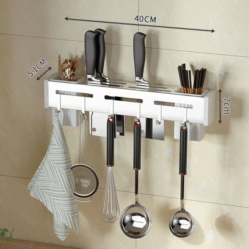 Support de couteaux mural en acier inoxydable Küchenform | Sans clous & gain de place | Avec crochets pour ustensiles de cuisine | Résistant à la rouille & moderne