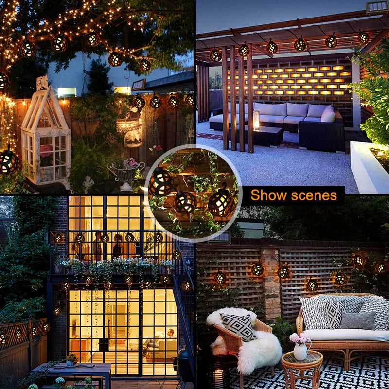 Guirlande lumineuse solaire Flamara avec effet flamme | 8 lanternes LED | Étanche IP44 | Pour jardin, terrasse et balcon