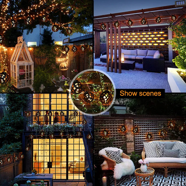 Guirlande lumineuse solaire Flamara avec effet flamme | 8 lanternes LED | Étanche IP44 | Pour jardin, terrasse et balcon