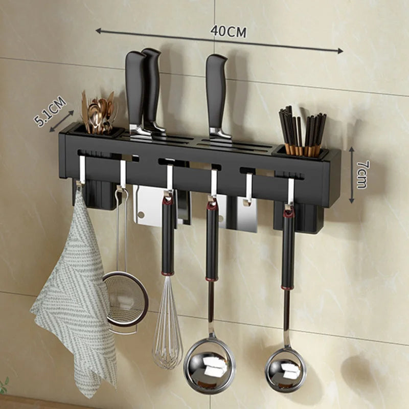 Support de couteaux mural en acier inoxydable Küchenform | Sans clous & gain de place | Avec crochets pour ustensiles de cuisine | Résistant à la rouille & moderne