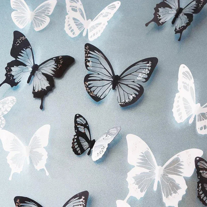 Autocollants muraux en 3D Schmetterlings Miravela CrystalWings | Set de 18 papillons décoratifs en PVC résistants aux intempéries | Pour jardin, mariage et espaces de vie