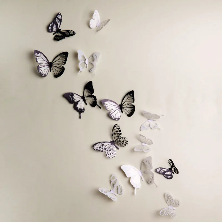 Autocollants muraux en 3D Schmetterlings Miravela CrystalWings | Set de 18 papillons décoratifs en PVC résistants aux intempéries | Pour jardin, mariage et espaces de vie