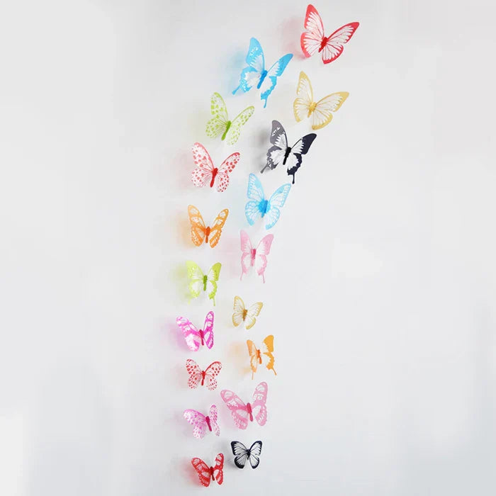 Autocollants muraux en 3D Schmetterlings Miravela CrystalWings | Set de 18 papillons décoratifs en PVC résistants aux intempéries | Pour jardin, mariage et espaces de vie