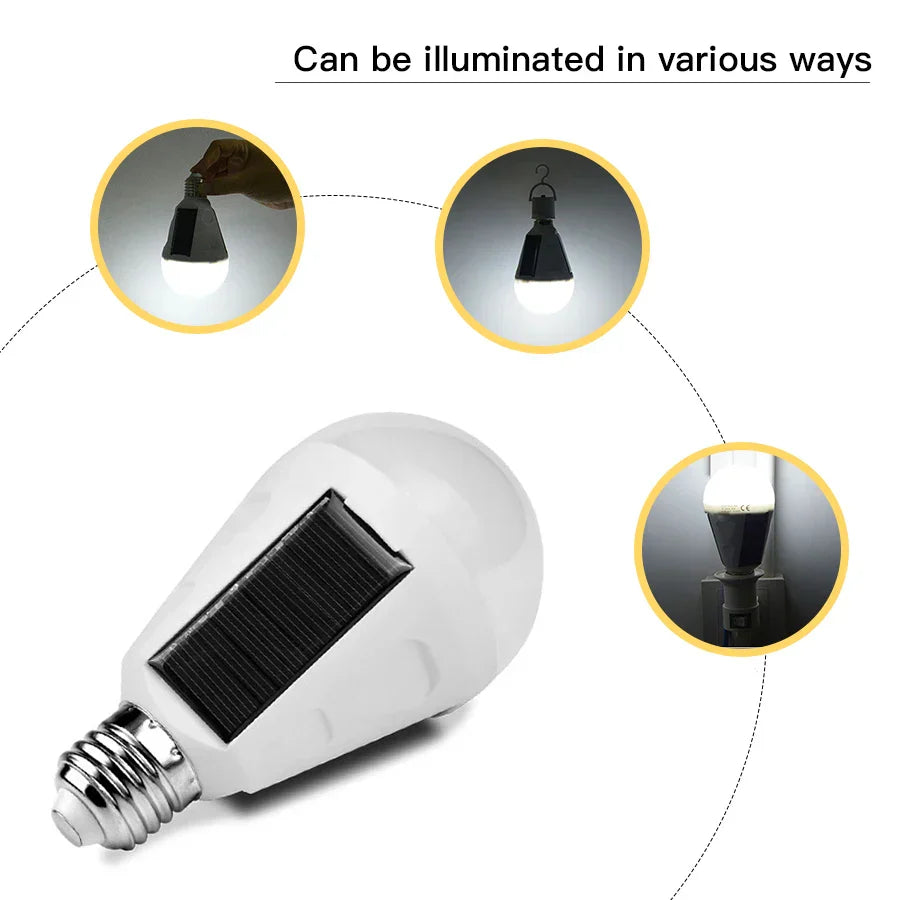 Ampoule LED Solaire Solonight avec douille E27 | 7W/12W | Rechargeable & Étanche | Pour Camping, Jardin & Lumière d'Urgence