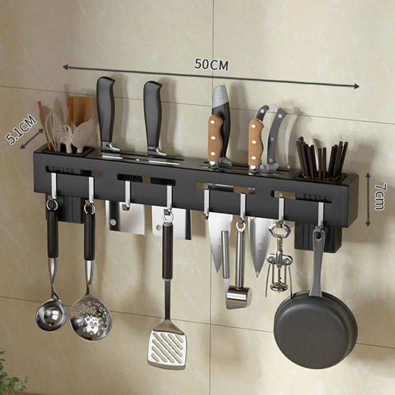 Support de couteaux mural en acier inoxydable Küchenform | Sans clous & gain de place | Avec crochets pour ustensiles de cuisine | Résistant à la rouille & moderne