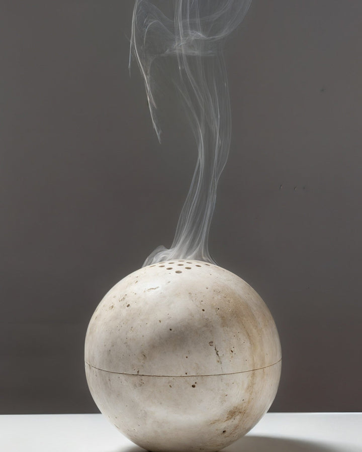 Brûleur d'encens Wabi Sabi - Pierre naturelle de travertin beige, fait main