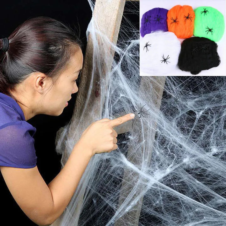 Décoration de toile d'araignée Halloween CreepyWeb | Toiles d'araignée en art extensible | Décoration effrayante pour fêtes et maisons | Blanc