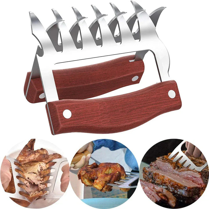 GrillWilde BBQ Griffes à viande en acier inoxydable | Avec poignée en bois et ouvre-bouteille | Idéal pour le pulled pork, le poulet et les viandes grillées