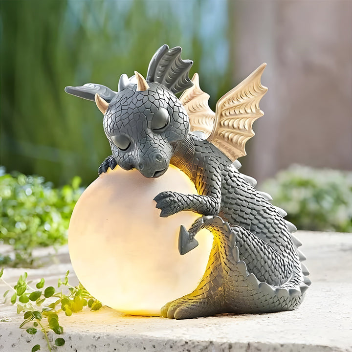 Lampe de Table Mytherion Dragon | Lumière LED Fantaisie | Sculpture Detaillée & Fait Main | Résine Grise