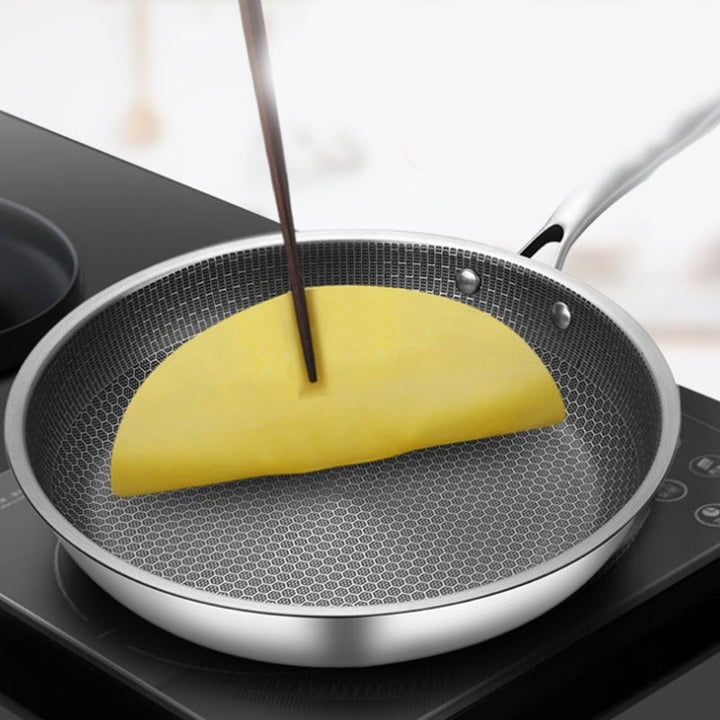 Poêle antiadhésive en acier inoxydable Chefverro avec structure en nid d'abeille | Pour tous les types de cuisinières, y compris l'induction | Résistante aux rayures et lavable au lave-vaisselle