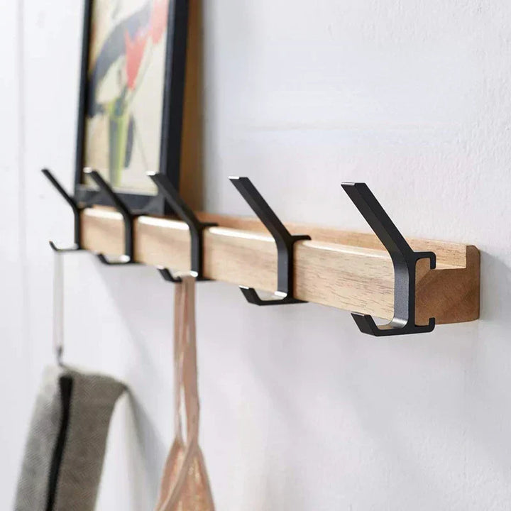 Nordivo porte-manteau mural avec crochets doubles mobiles | Design scandinave | Bois & Aluminium | Gain de place & Moderne
