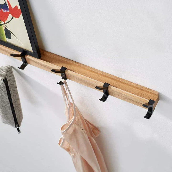 Nordivo porte-manteau mural avec crochets doubles mobiles | Design scandinave | Bois & Aluminium | Gain de place & Moderne