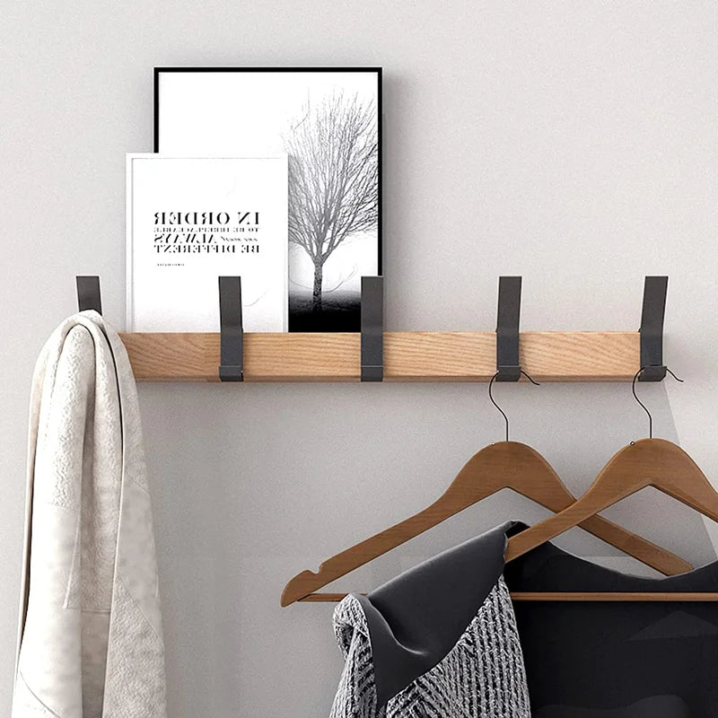 Nordivo porte-manteau mural avec crochets doubles mobiles | Design scandinave | Bois & Aluminium | Gain de place & Moderne