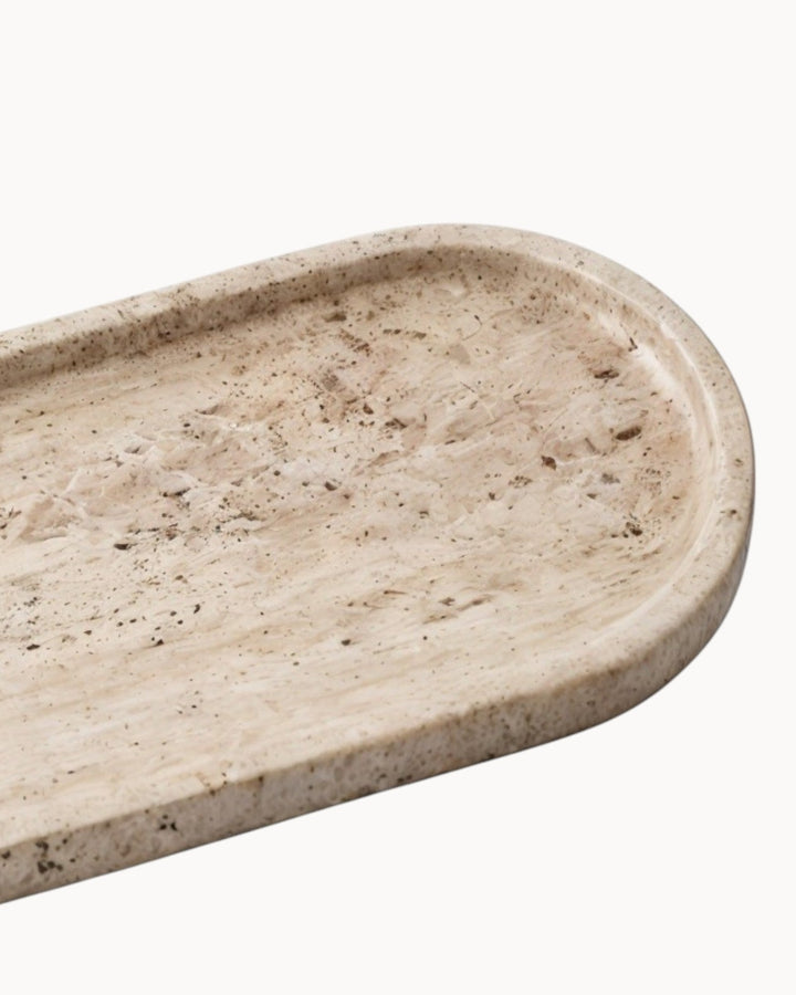 Plateau en céramique - Travertin beige - Pour parfums, bougies et bijoux