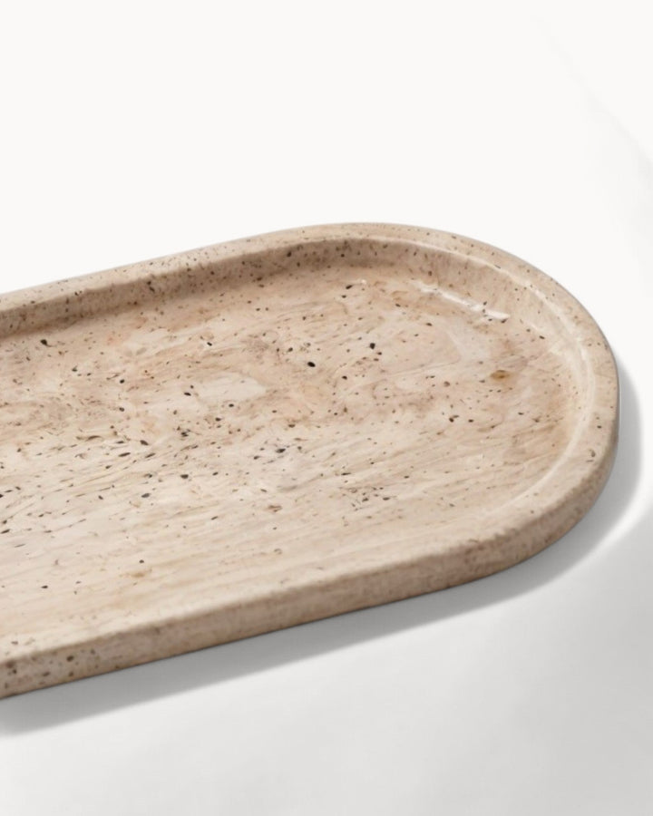 Plateau en céramique - Travertin beige - Pour parfums, bougies et bijoux