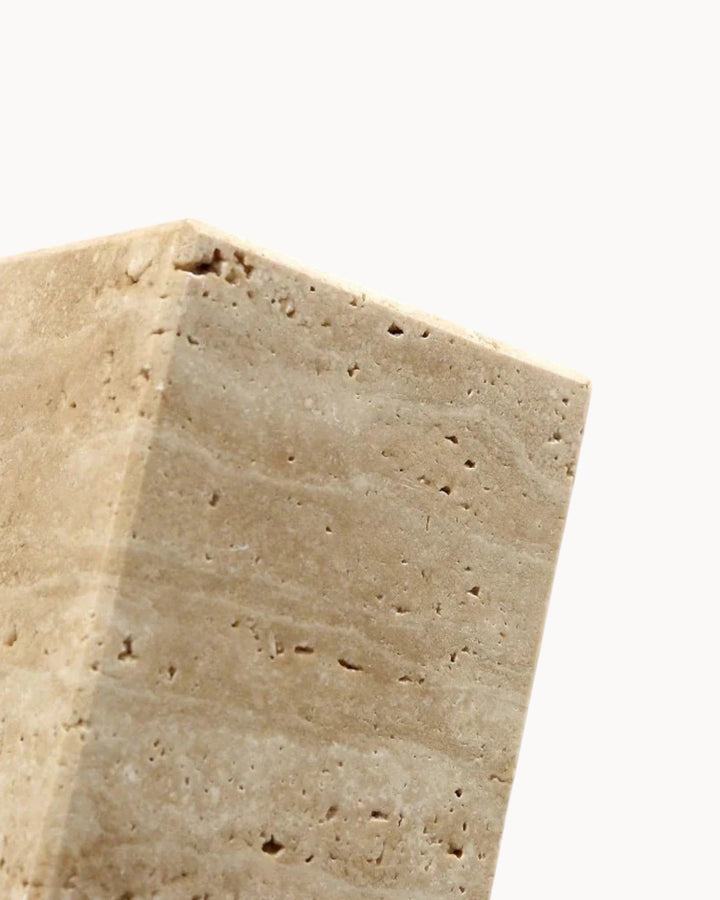 Gerini - Applique murale carrée en travertin - Pierre naturelle avec socle en bois - Culot E27