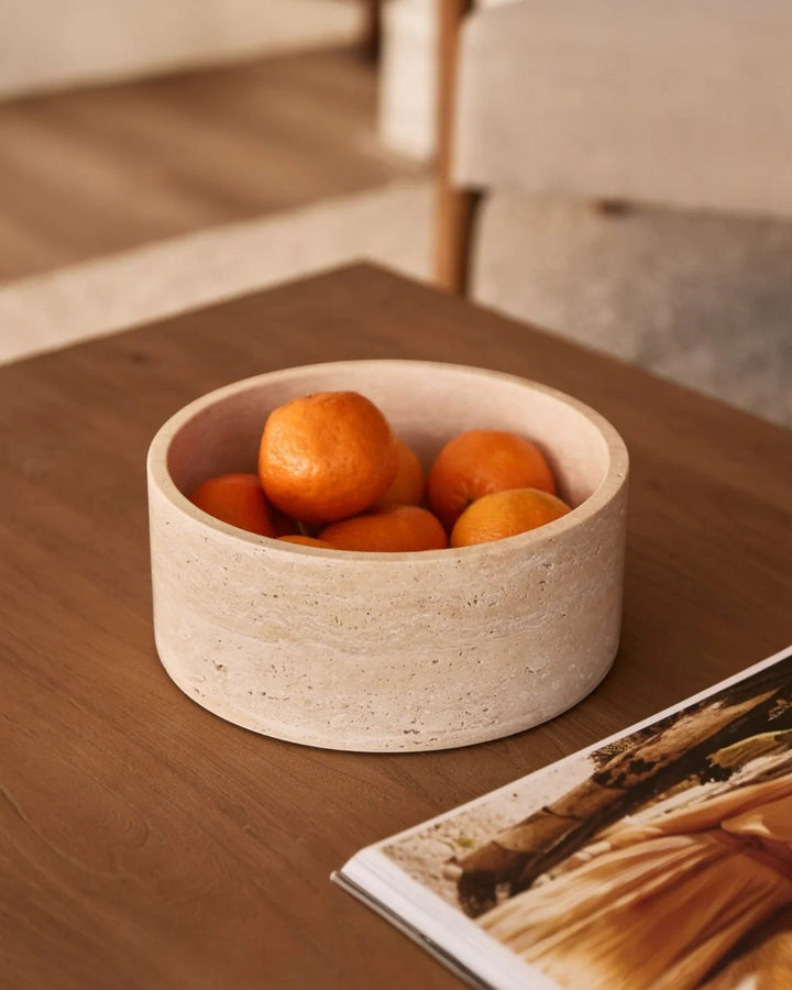 Vasque en travertin Lio - Pierre naturelle beige - 24 cm de diamètre - Design moderne