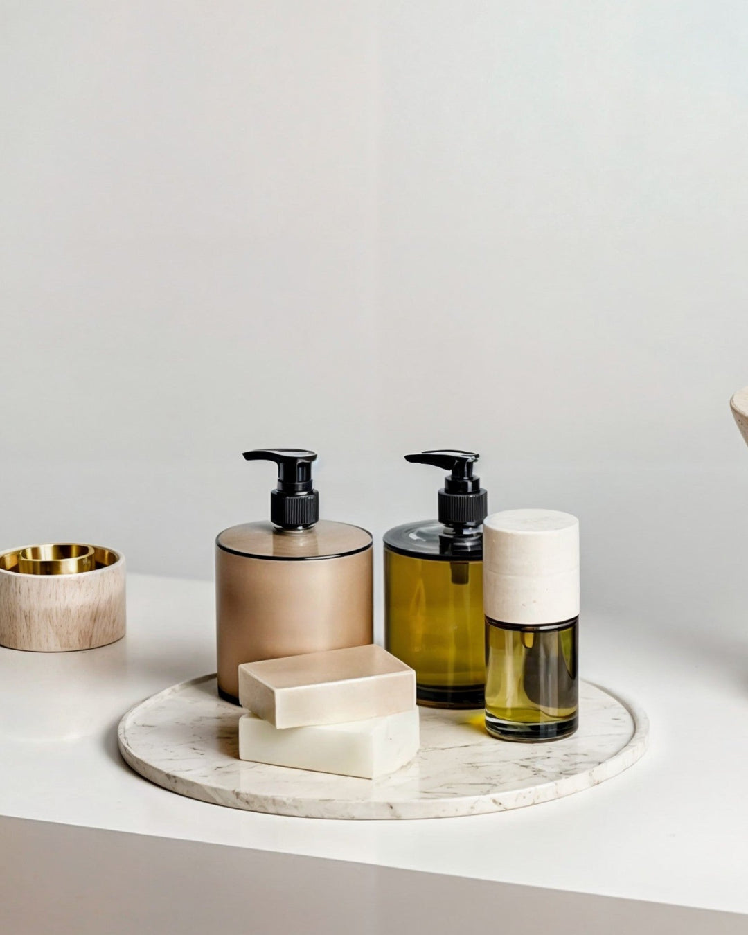 Plateau en céramique - Travertin beige - Pour parfums, bougies et bijoux