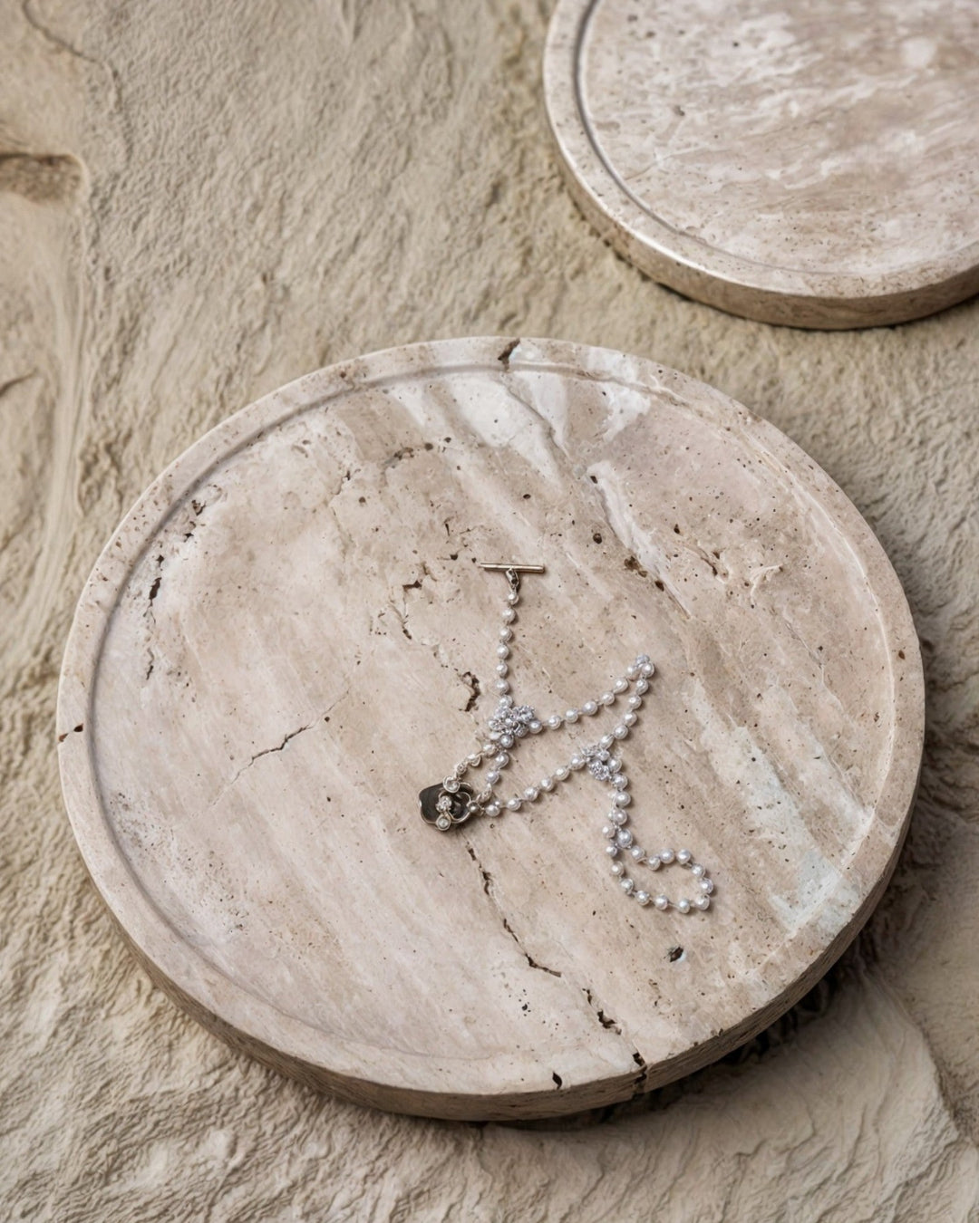 Plateau en céramique - Travertin beige - Pour parfums, bougies et bijoux