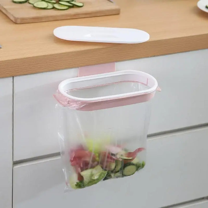 Support de sac poubelle Cleanuvo ClipBin | Avec couvercle et support en anneau | À suspendre aux portes de placard | Réutilisable et lavable