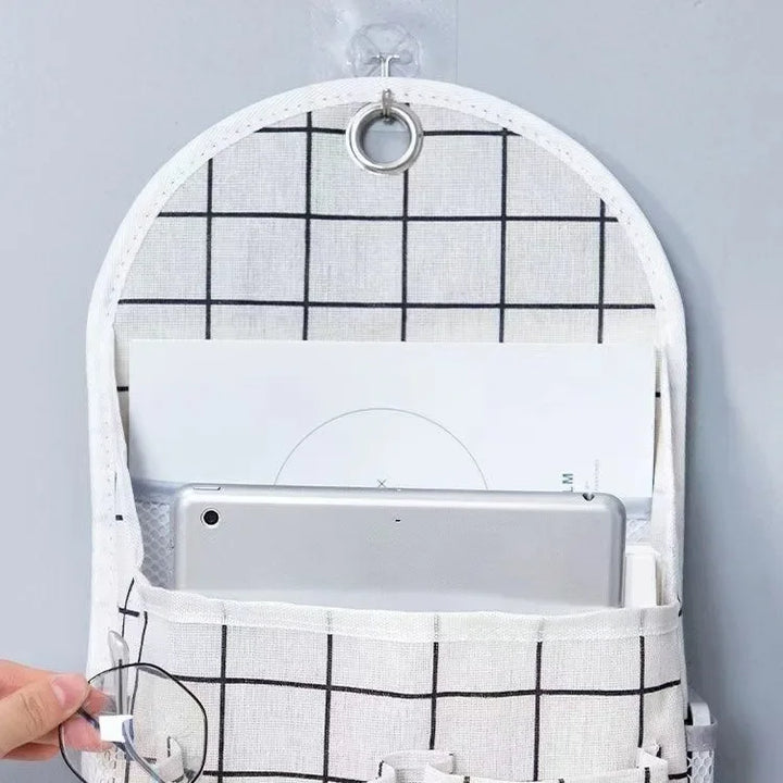 RoomEase Sac de rangement en tissu suspendu | Organisateur mural et de porte | 2 compartiments + poche latérale en mesh
