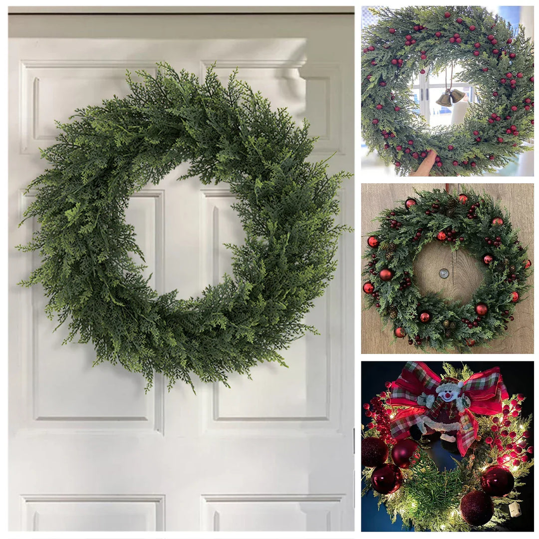 Verdania | Couronne de cèdre artificielle | Toujours verte | 30 cm Ø | Décoration facile d'entretien pour la maison et le jardin