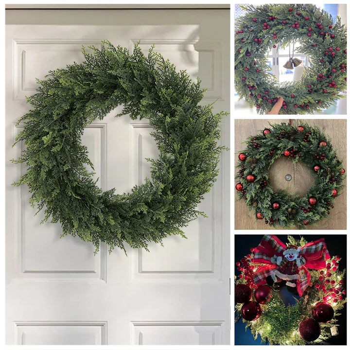Verdania | Couronne de cèdre artificielle | Toujours verte | 30 cm Ø | Décoration facile d'entretien pour la maison et le jardin