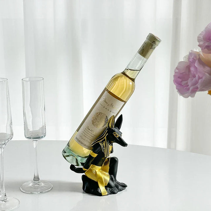 Porte-bouteille AnuWine | Design Dieu Chien Anubis | Sculpture en Résine Élégante | Décoration Créative pour Maison & Bar