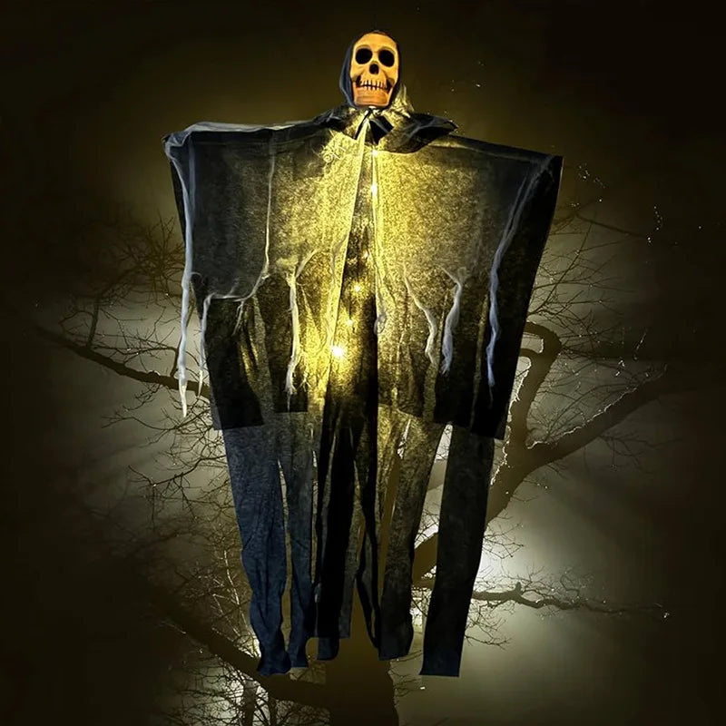 Décoration Halloween GloomyGhost | Fantôme crâne lumineux | Figurine suspendue avec LED | 57 × 80 cm