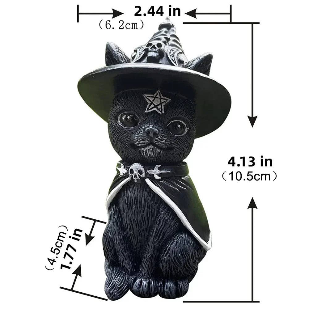 Figurine de Chat Noir MystiCat | Chat Sorcière Peint à la Main | Sculpture en Résine 10 cm | Halloween & Décoration