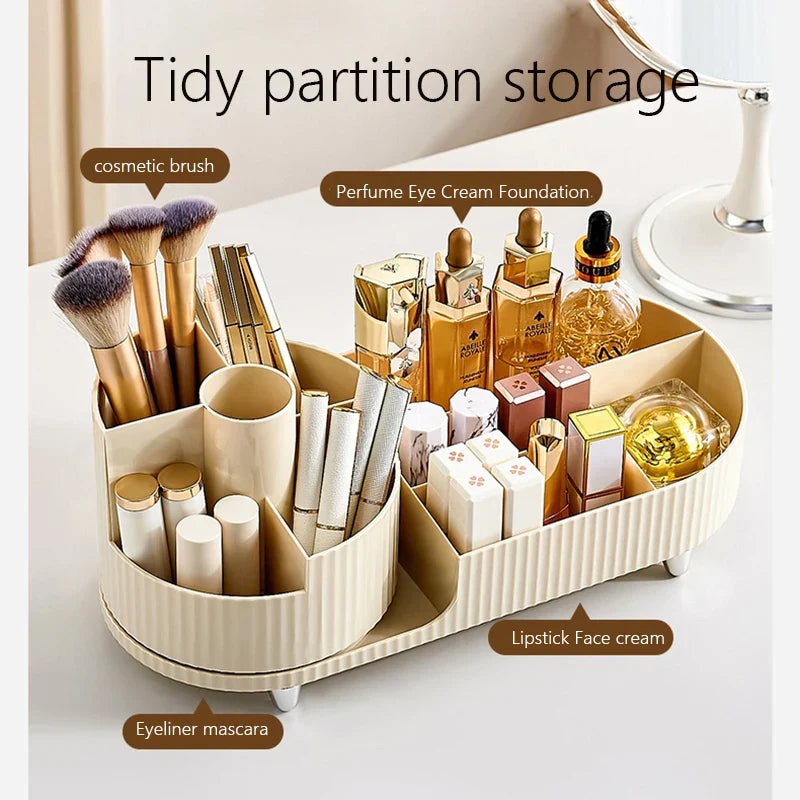 Clearlyn SpinBox Organisateur de maquillage rotatif en plastique | Boîte à cosmétiques avec compartiments | Rotation à 360° & gain de place | Aspect acrylique