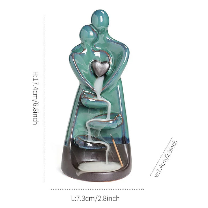ZenAura Brûleur d'encens à reflux | Céramique | Design couple amoureux | Décoration & Méditation | 7,3×7,4×17,4 cm