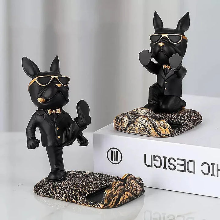 Bulldoggo PhoneStand | Support de téléphone & Figurine | Sculpture en résine | 9–11 cm