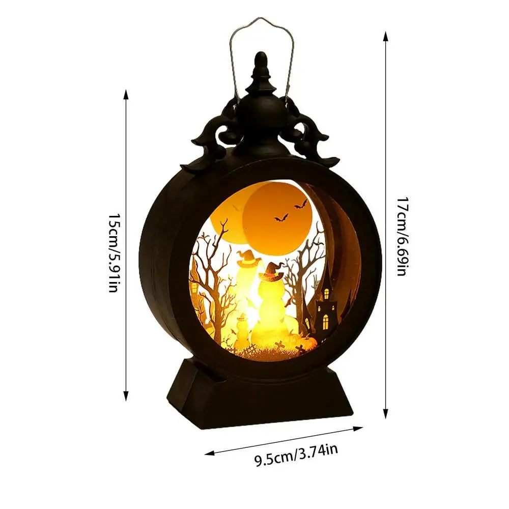 Hexenlicht | Lampe LED Halloween | Château gothique avec citrouille et sorcière | Lumière d'ambiance chaude